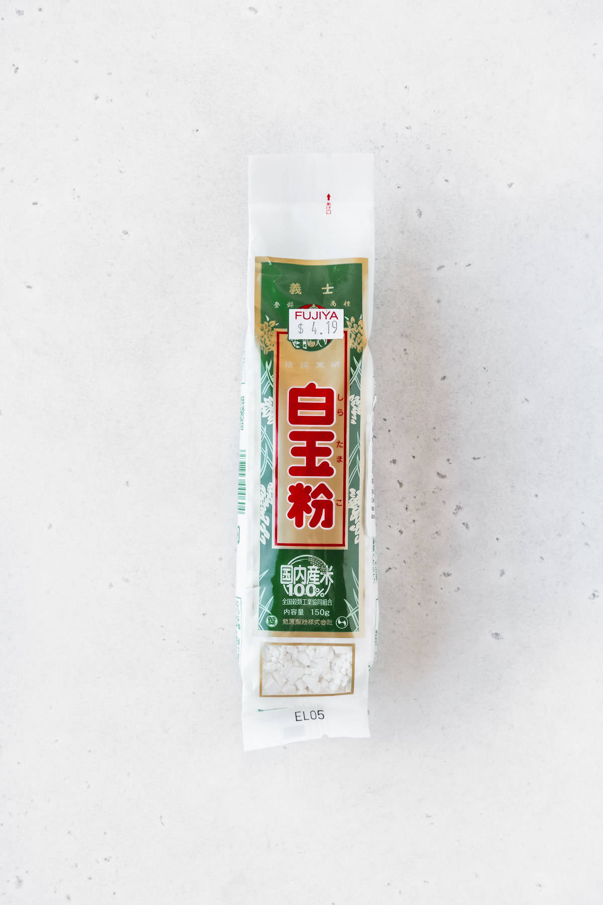 A package of shiratamako on a white surface.