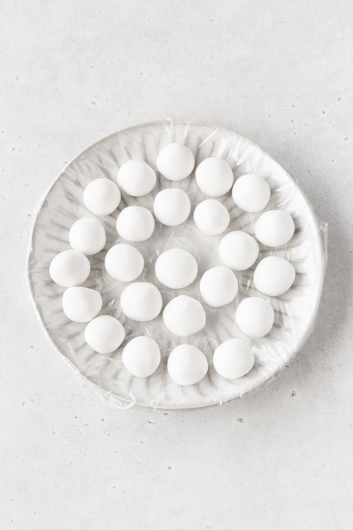 A plate with small balls of shiratama dough.