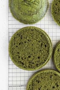 Sliced matcha cake layers.
