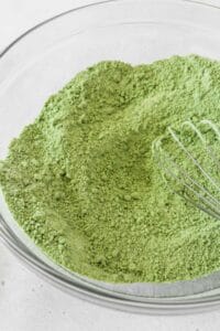 Dry ingredients to make matcha cake.
