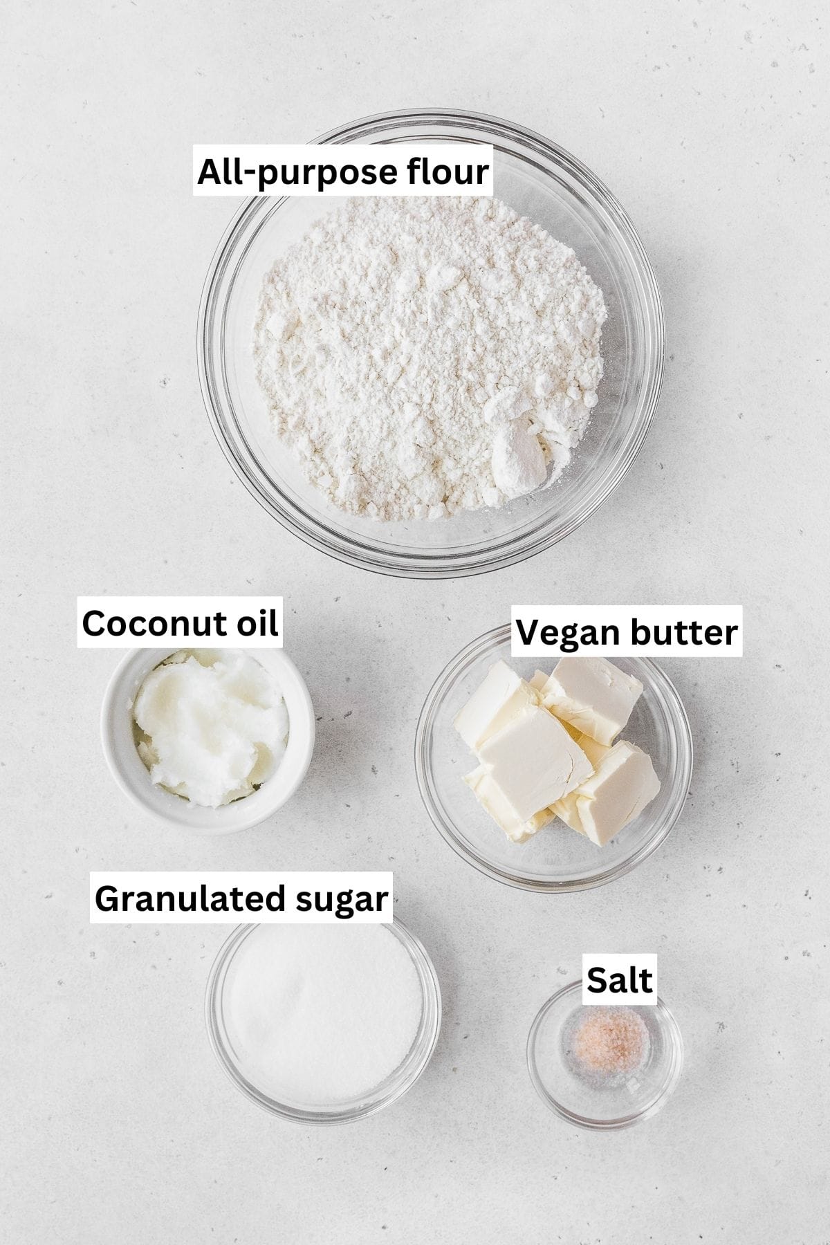 All of the ingredients for the dairy free short bread crust on the counter.