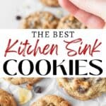 Long vertical Pinterest image of kitchen sink cookies with text.