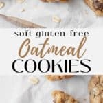 Vertical Pinterest image of gluten-free oatmeal cookies with chocolate chips.