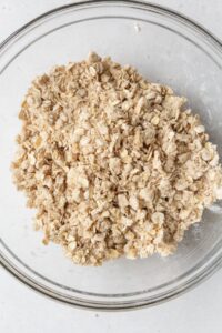 Streusel topping in a glass bowl.