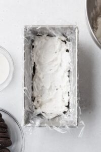 A layer of cream in a loaf pan.