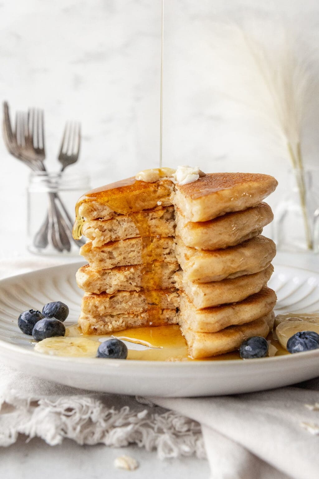 Fluffy Oatmeal Pancakes (2 Ways!) - Little Curly Kitchen